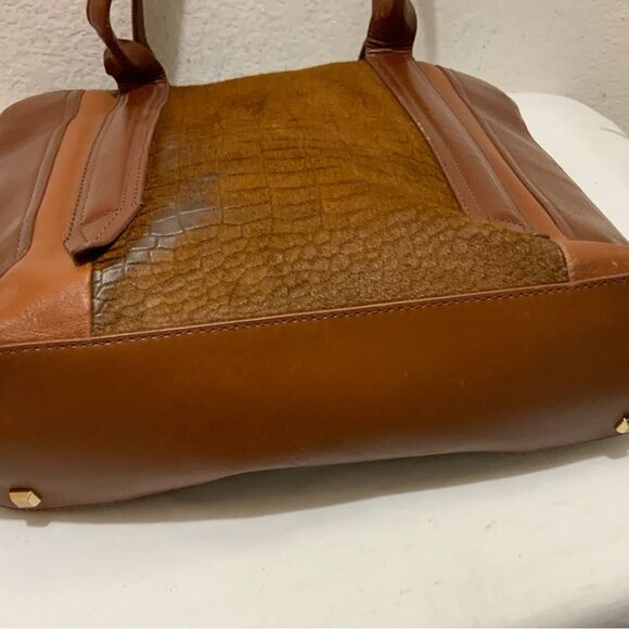 Pour La Victoire Large Tote Bag in Leather and Pony Hair brown side zip - Picture 6 of 12